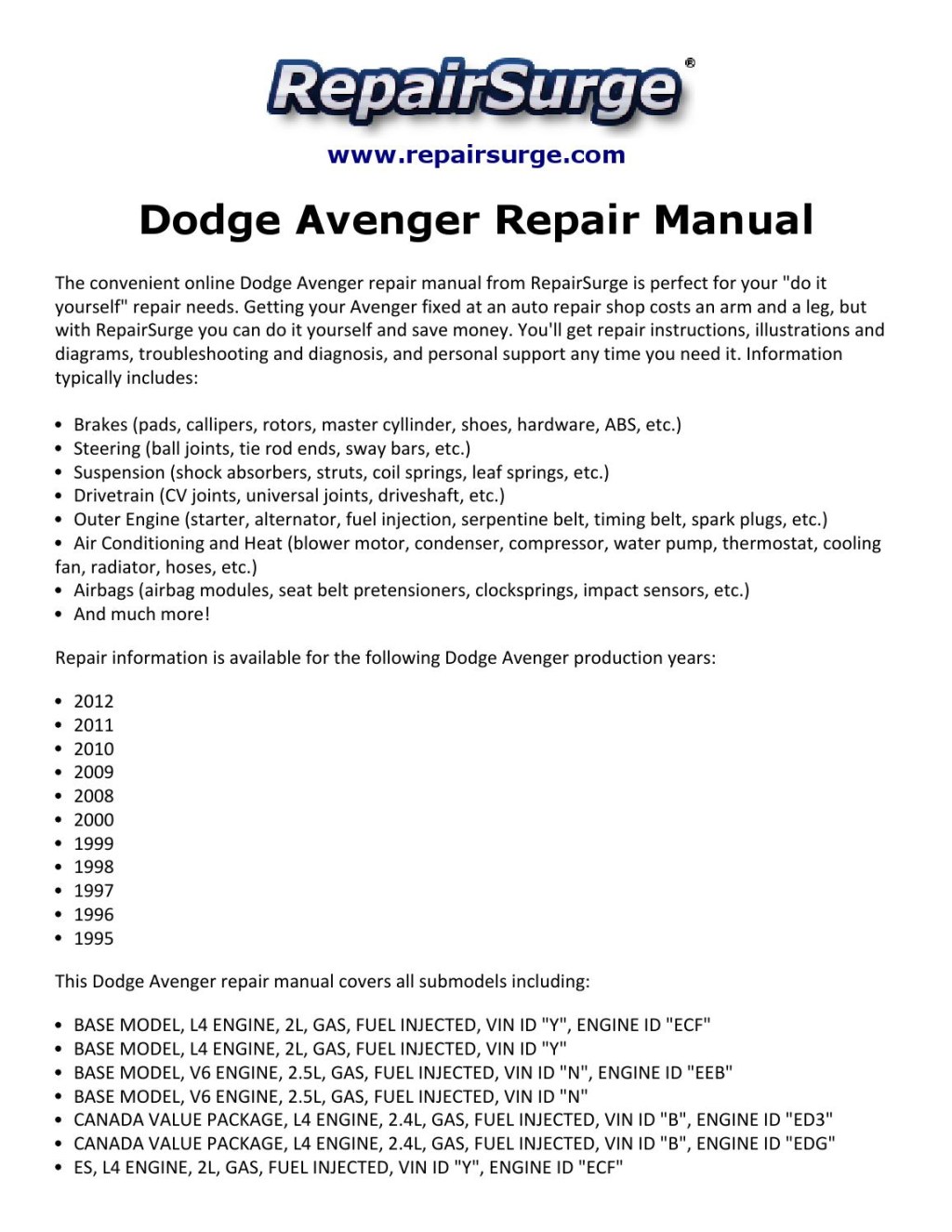 Picture of: Dodge Avenger Repair Manual – by Stuart Hemple – Issuu