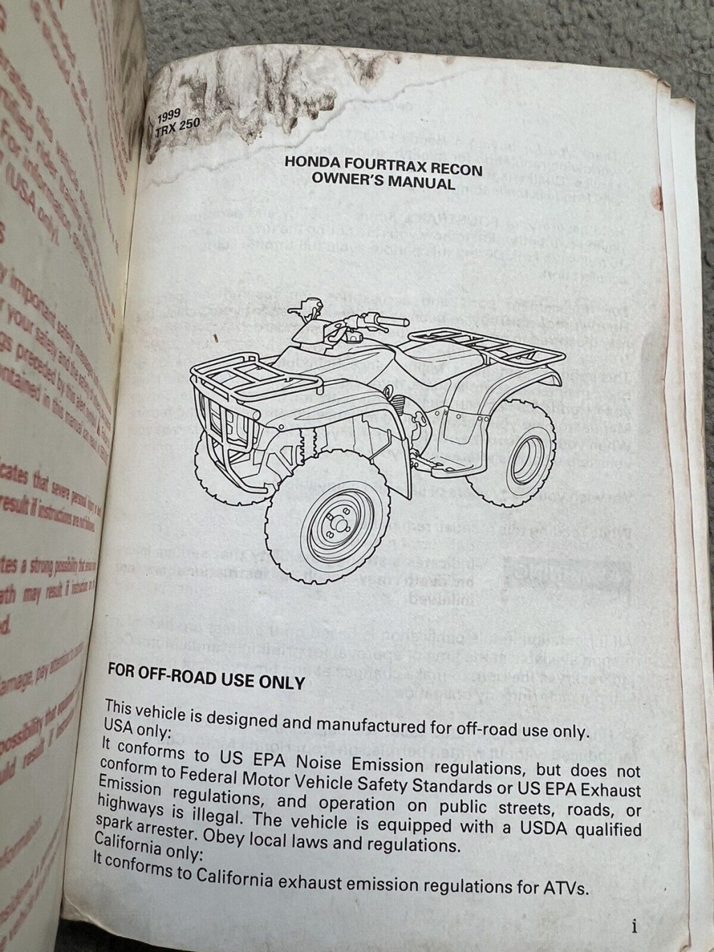 Picture of: Honda owners manual  trx, fourtrax, recon