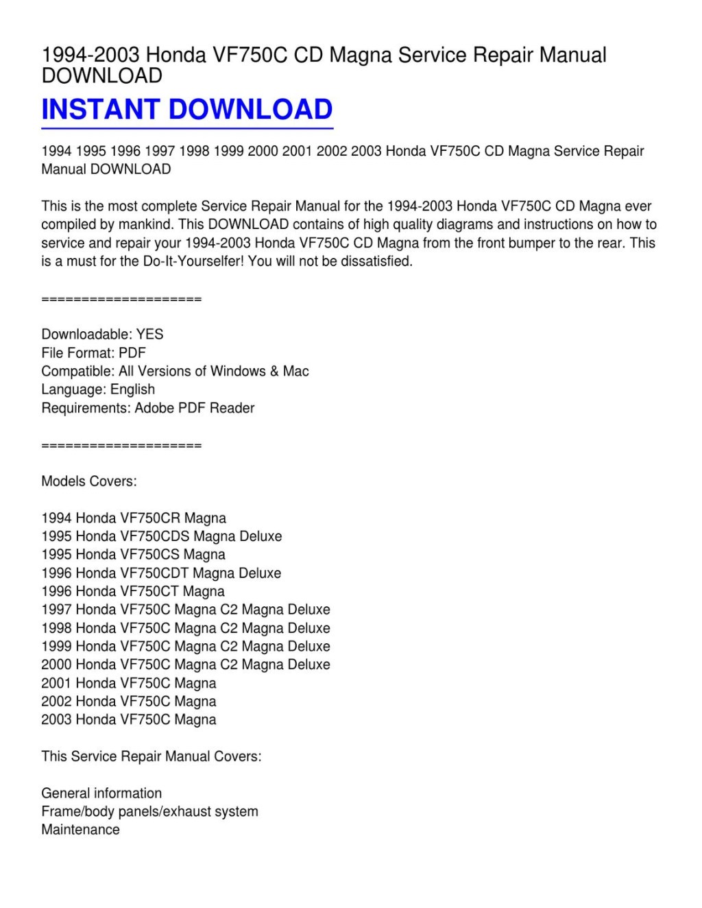 Picture of: – Honda VFC CD Magna Service Repair Manual DOWNLOAD by